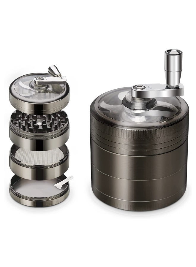 4 Layer Spice Crusher With Hand Crank Magnetic Lid Silver Coffee Grinder - Image 1